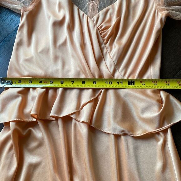 Vintage handmade maxi dress gown lace peach color costume wedding romantic appro - Picture 13 of 15